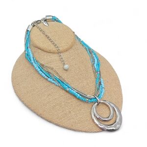 Chico's Silver and Blue Beaded Necklace